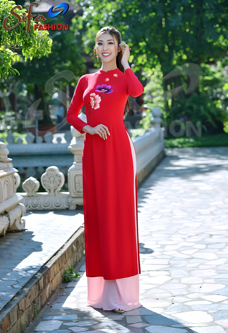 Áo dài lụa họa tiết vẽ tay