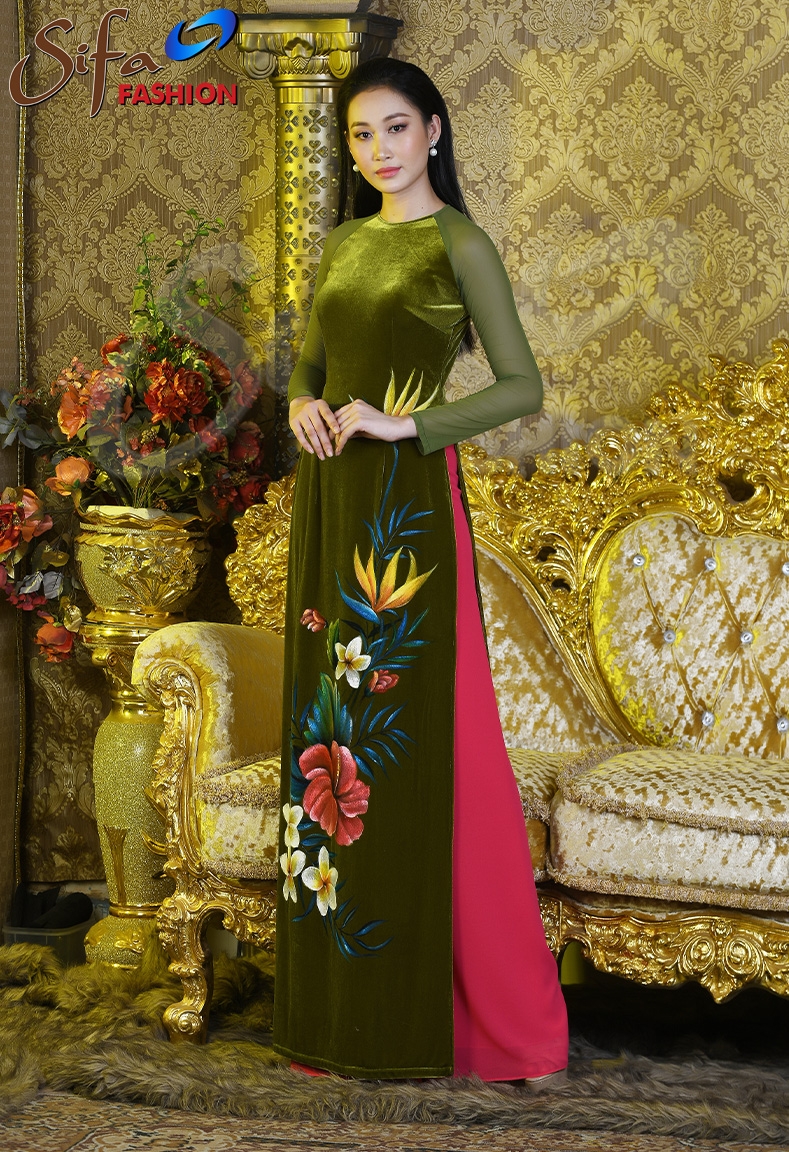 Áo dài tay phối lưới