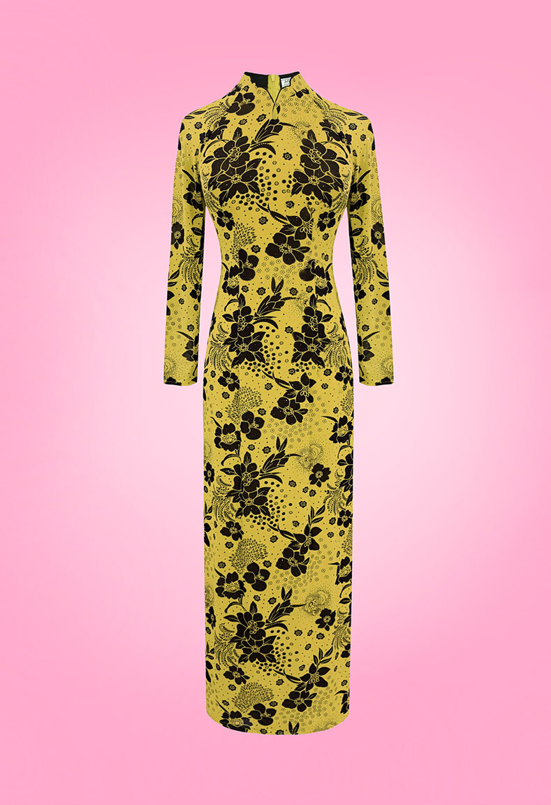 Áo dài cổ lượn viền phối